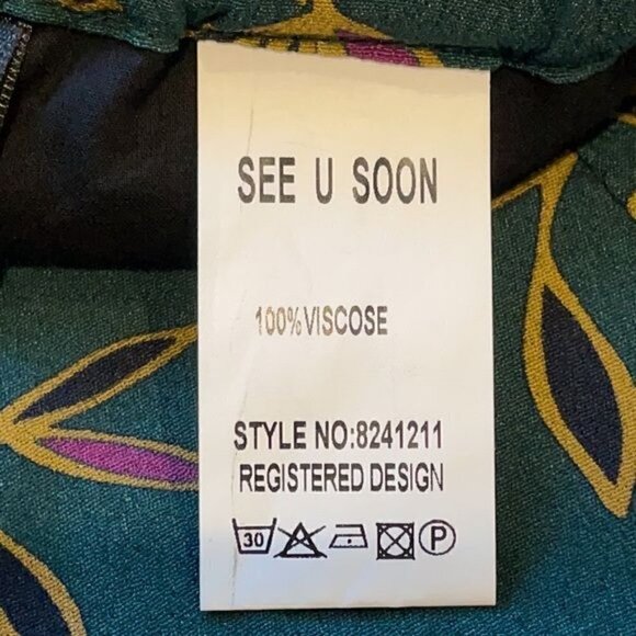 NWT See U Soon Anthropologie Green Purple Floral Trouser Pants Office Sz 4 - Picture 10 of 10